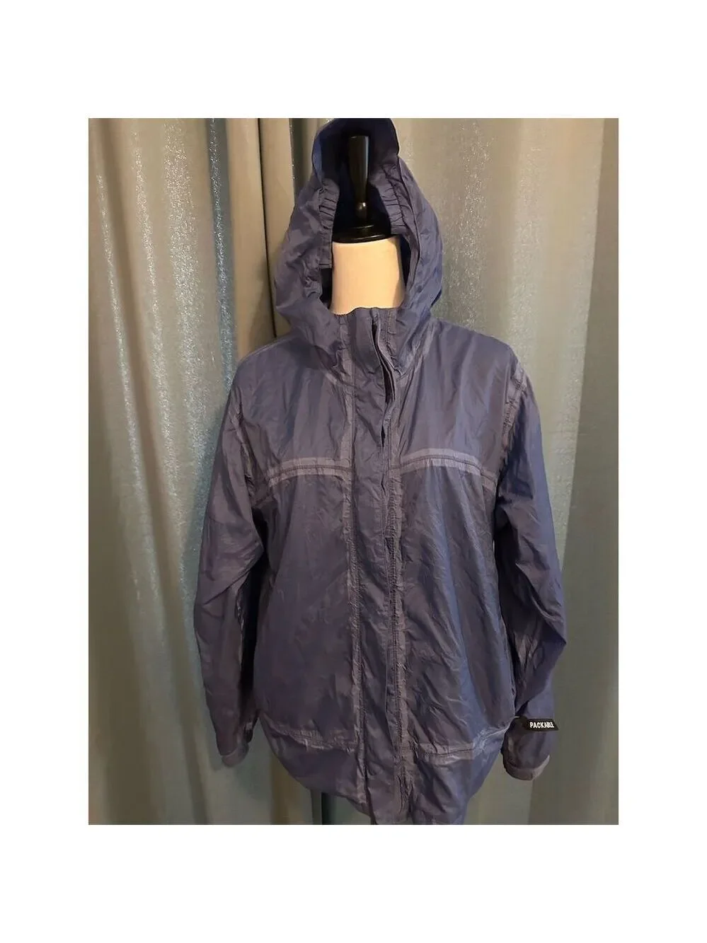 Cabela's Kids XL Blue Packable Hooded Rain Jacket Outdoor Travel